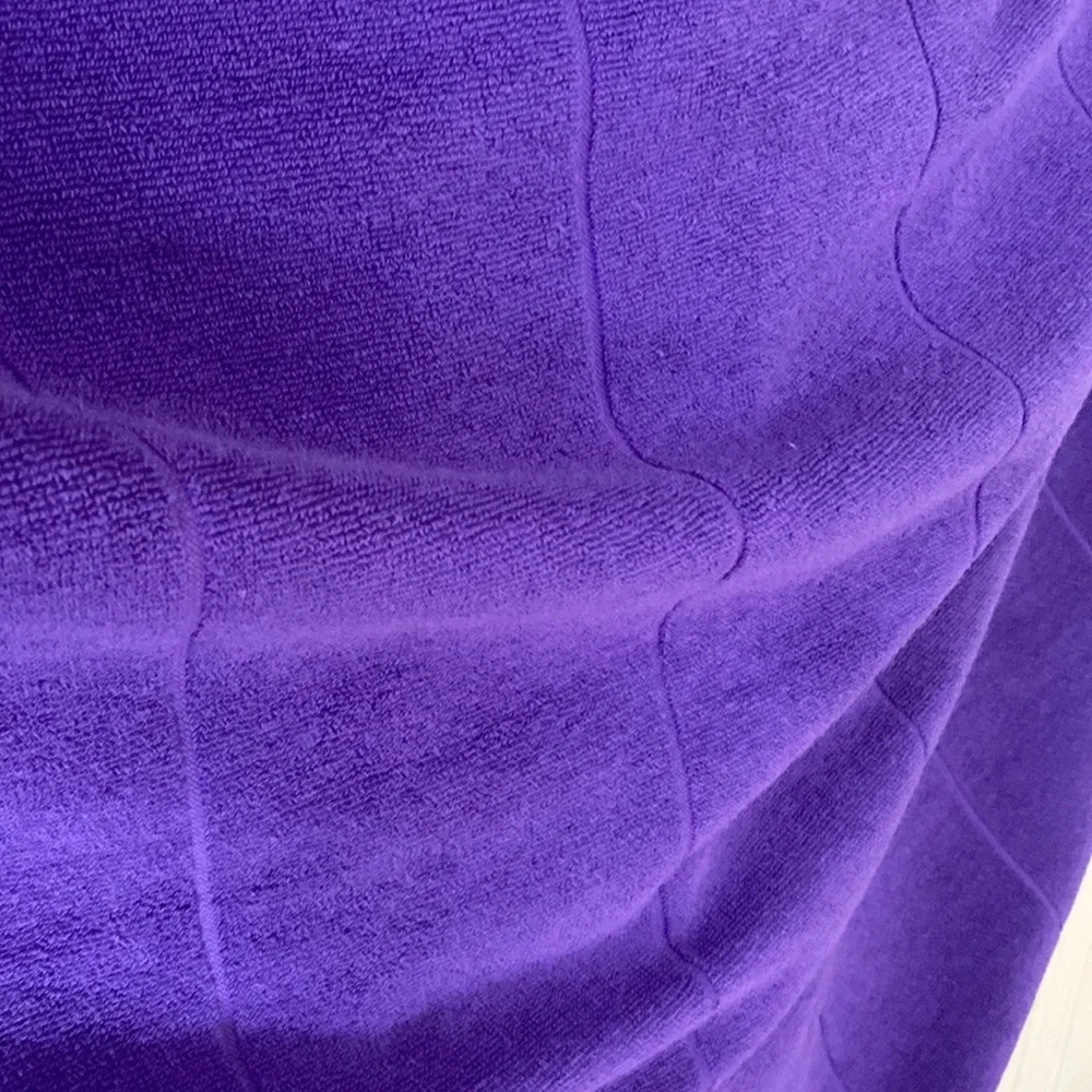 Purple Terry Cotton Towel with Tassels Hand Crafted 38 x 70 Mardi Gras Purple